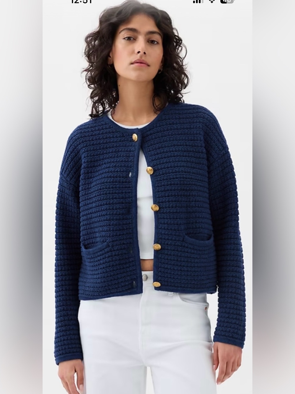 GAP Navy Textured Cardigan with Gold Buttons - Size M
